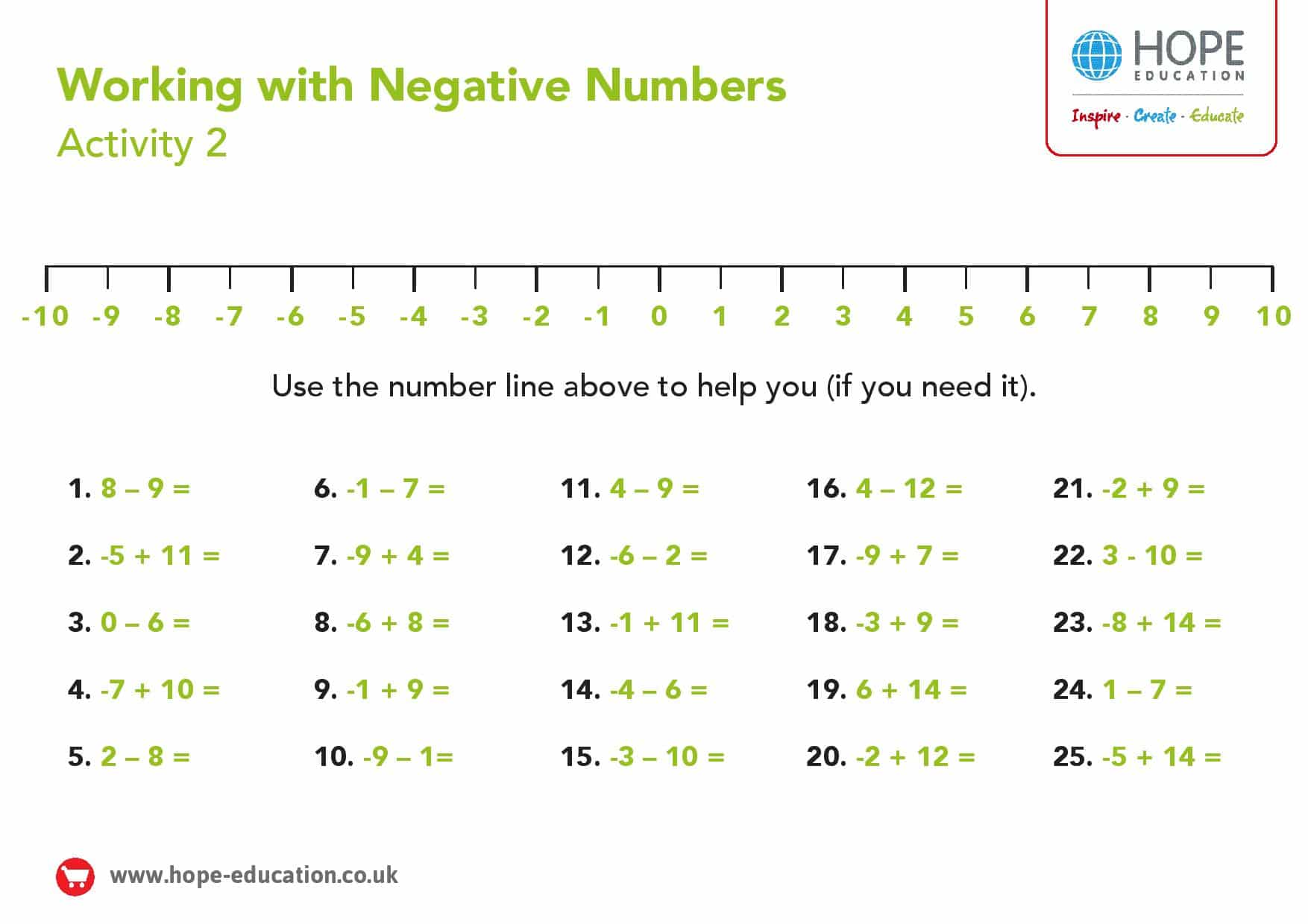 Negative and Positive Numbers: Worksheets and Activities