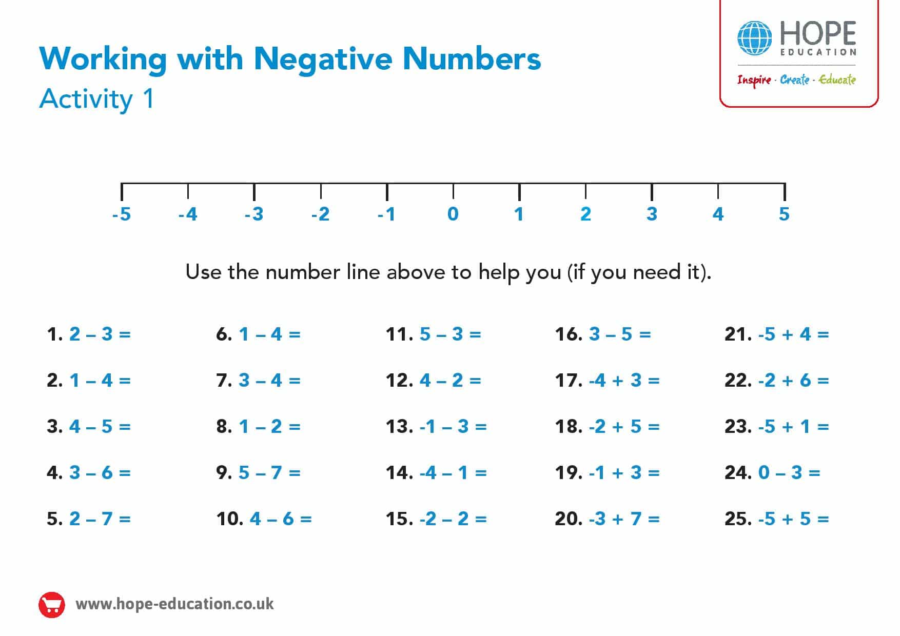 number line with negative numbers a printable worksheet hope education blog