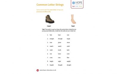 Common letter strings worksheet