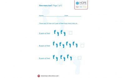 Multiplication worksheet: how many toes?