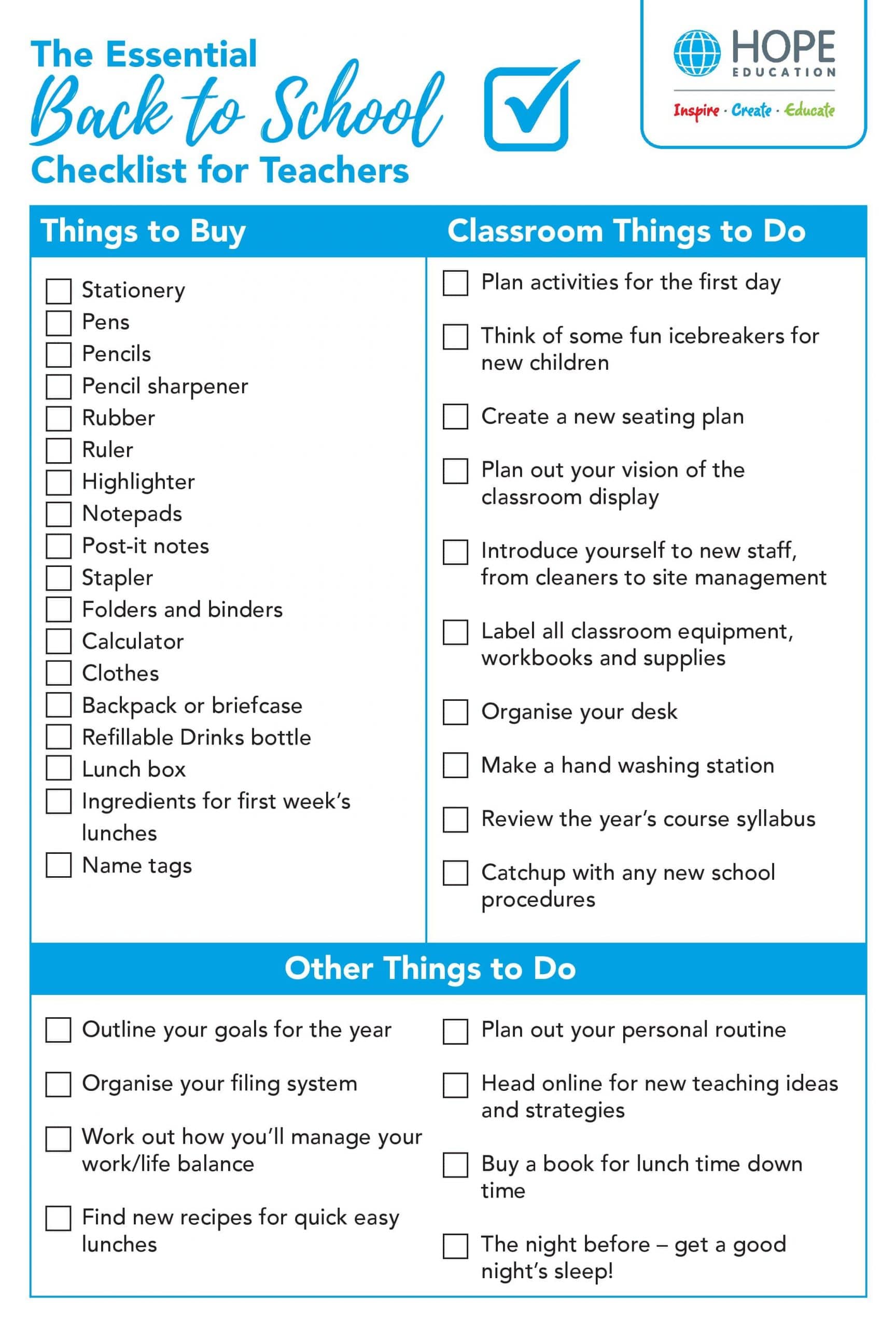 First Day Of School Checklist For Principals
