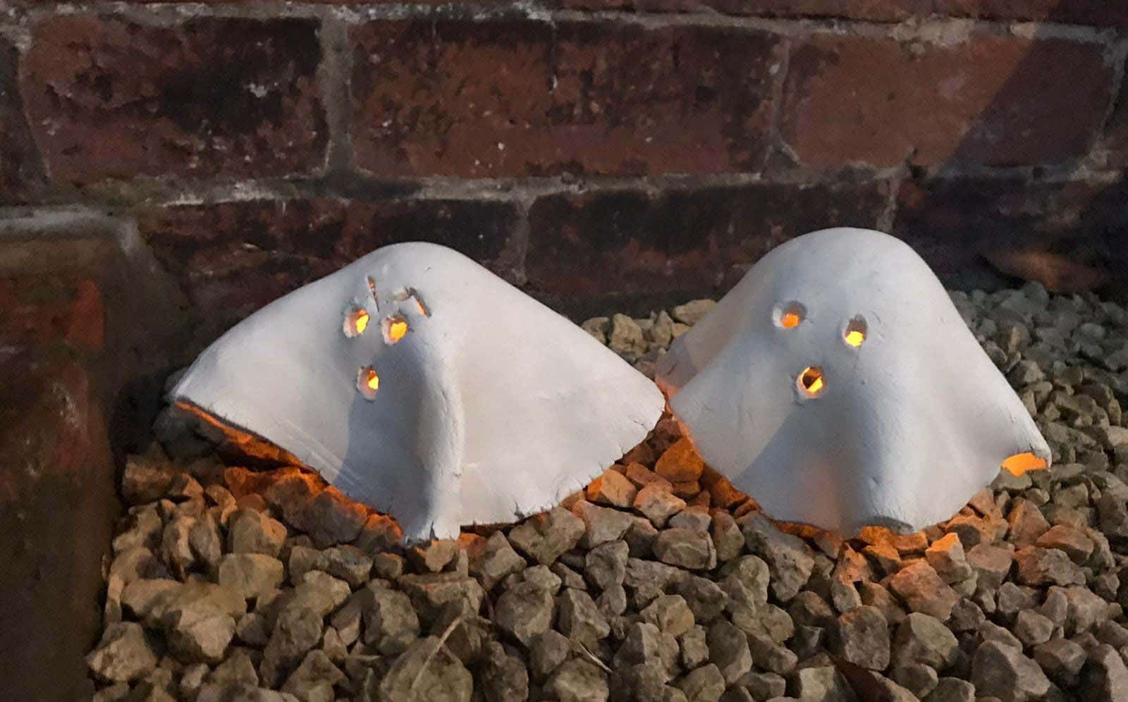 A luminous Ghost from Foam Clay on an LED Tea Light