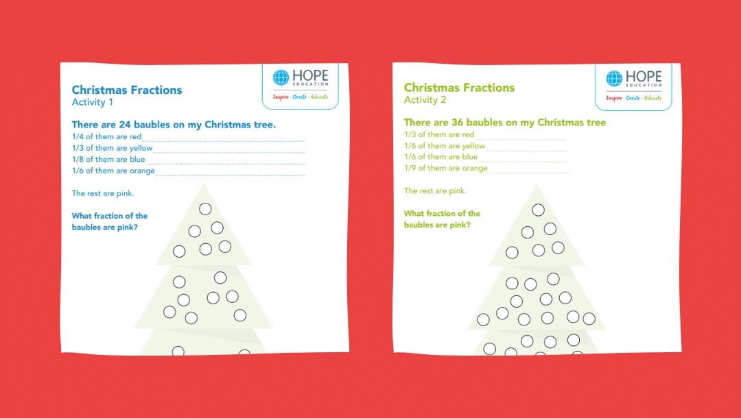 Christmas tree fractions: A festive maths worksheet