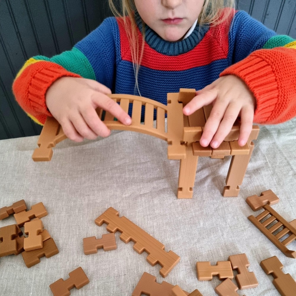 Construction play building wooden bridge