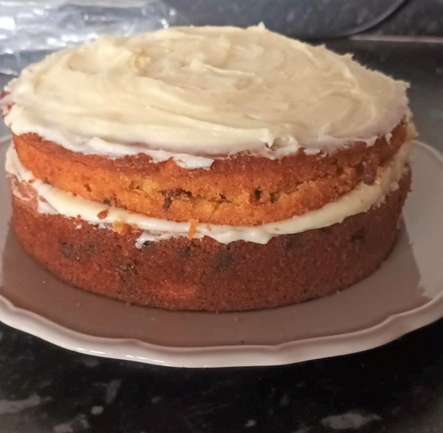 Spring desserts carrot cake with icing served