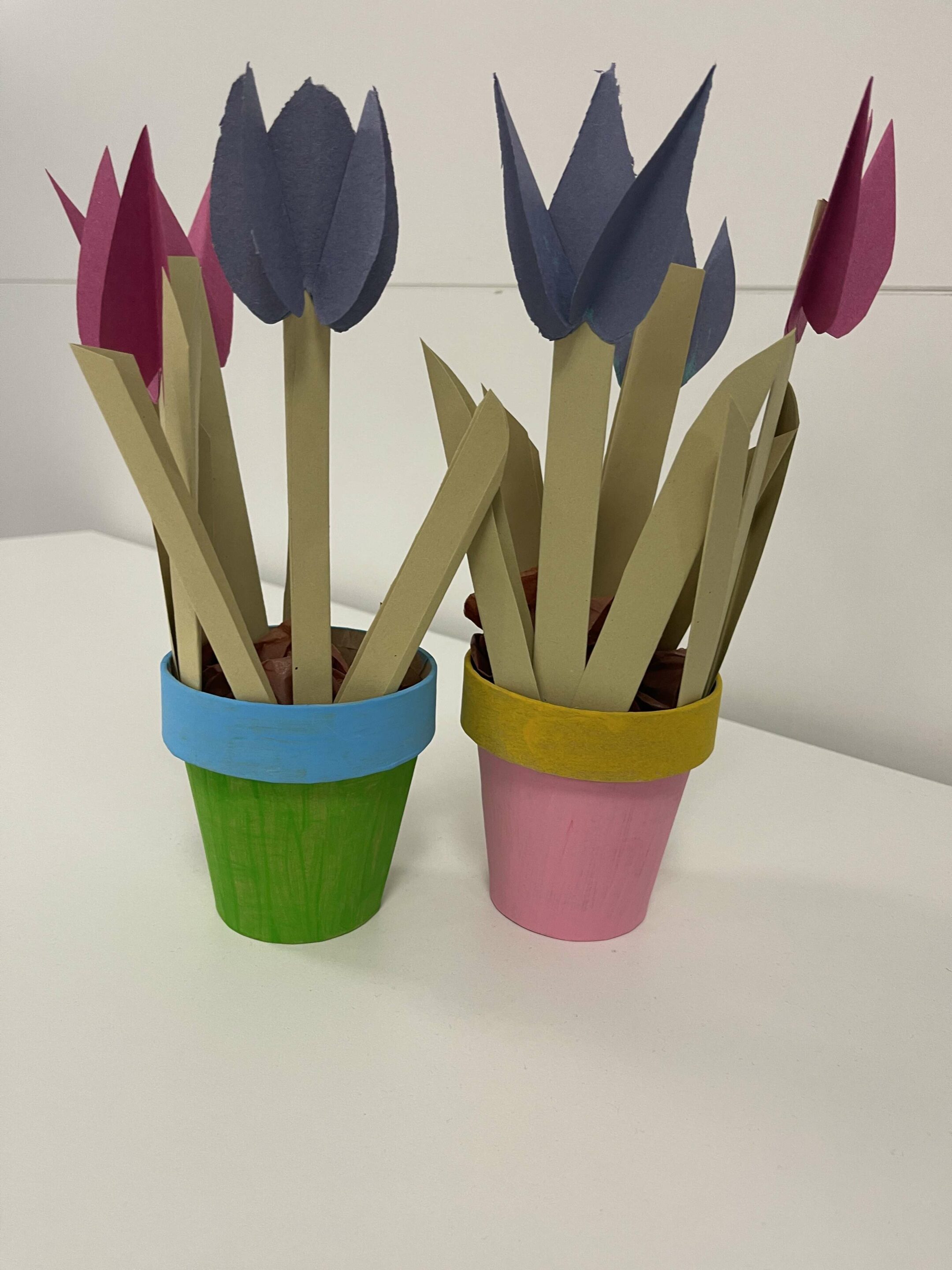 Flower pots with paper flowers