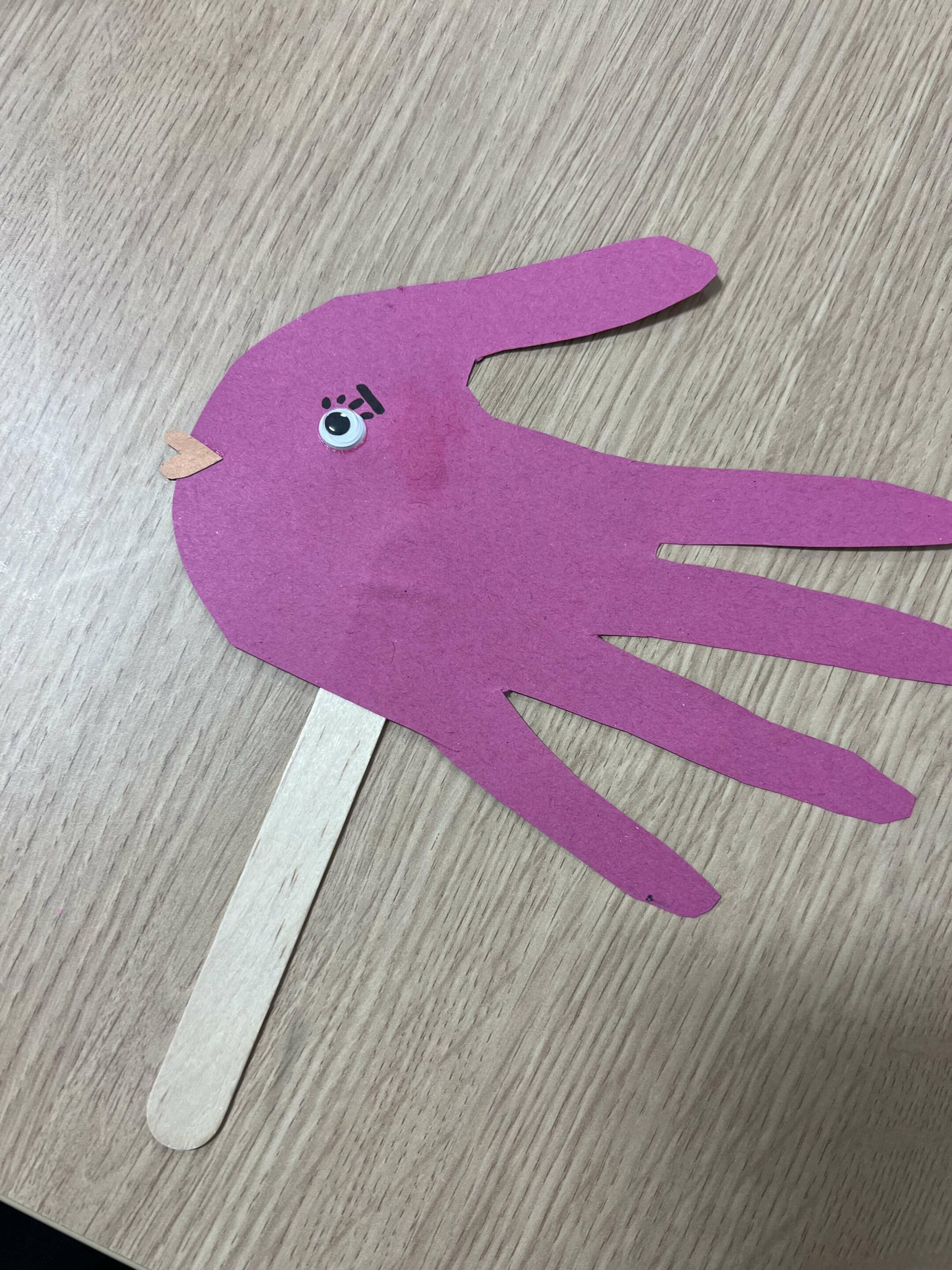 The finished fish puppet craft