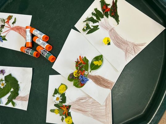 nature crafts for kids- tree drawings finished