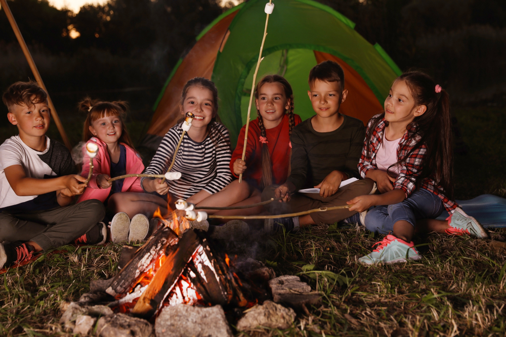 Outdoor summer activities children camping 