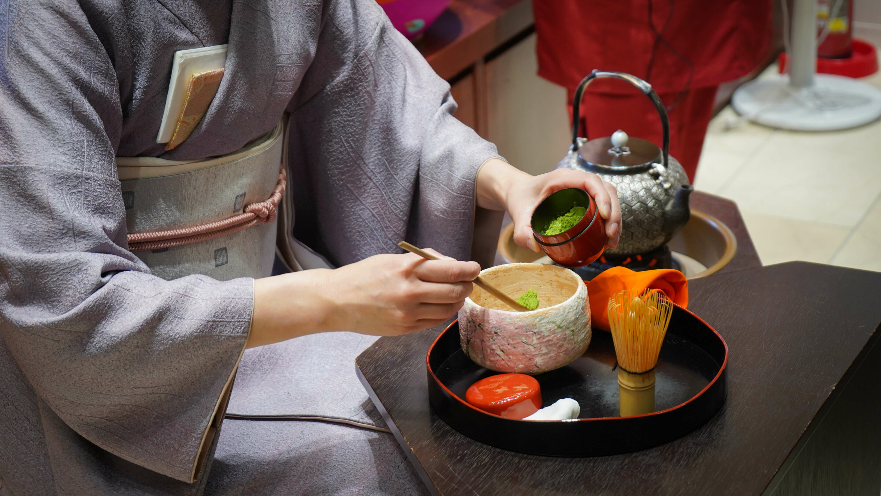 Japanese matcha tea being served